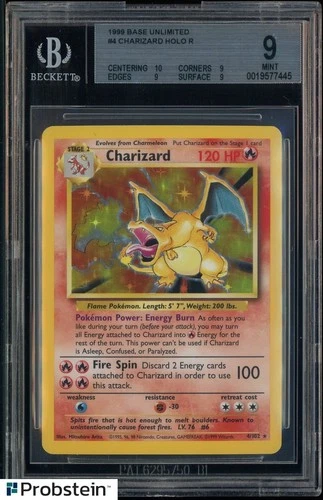 1999 Pokemon Base Unlimited #4 Charizard Holo R BGS 9 MINT