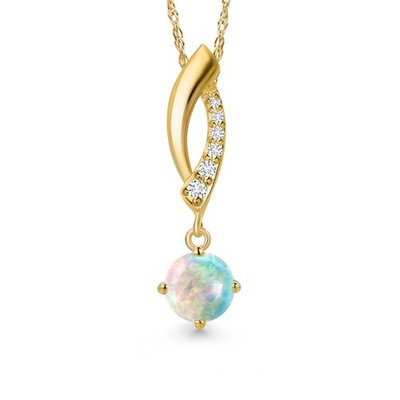 10K Yellow Gold 5MM Round Gemstone Birthstone and White Lab Grown Diamond