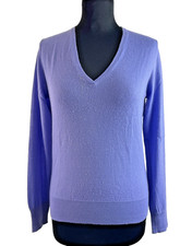 Loro Piana Damen 100 % Kaschmir lila V-Ausschnitt Langarm gerippt Pullover UK 14