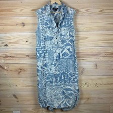 Nine West Dress Large Midi Lyocell Chambray Henley Sleeveless Boho Python