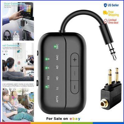 Bluetooth Transmitter Receiver 2-in-1 Qualcomm Chip Low Latency for TV Airplane