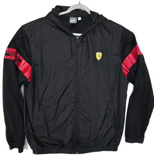 Scuderia Ferrari Jacket Mens XL Black F1 Racing Hooded Windbreaker Puma Formula