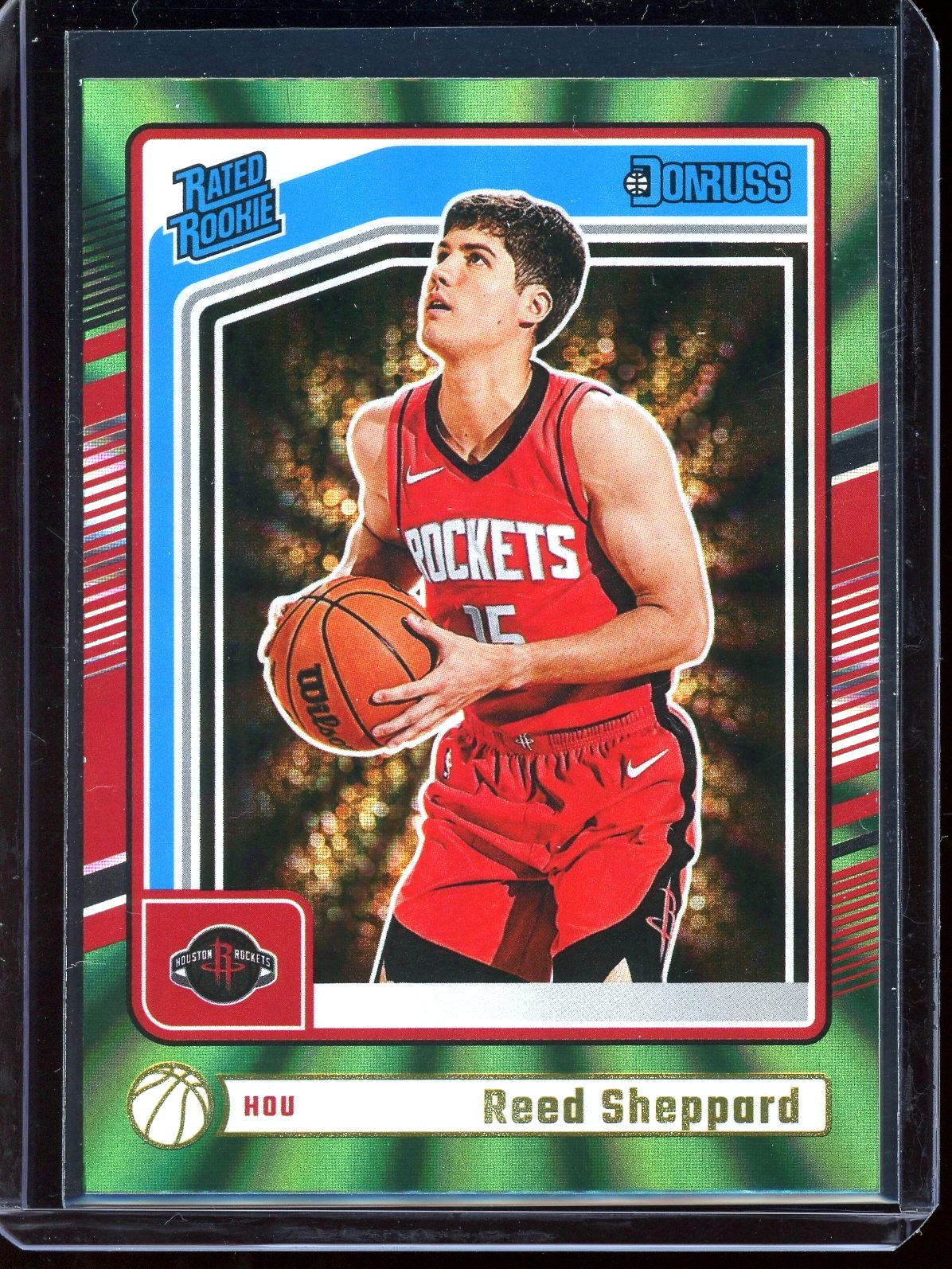 2024-25 Donruss NBA Reed Sheppard Rated Rookie RC Green Laser Holo #202 Rockets