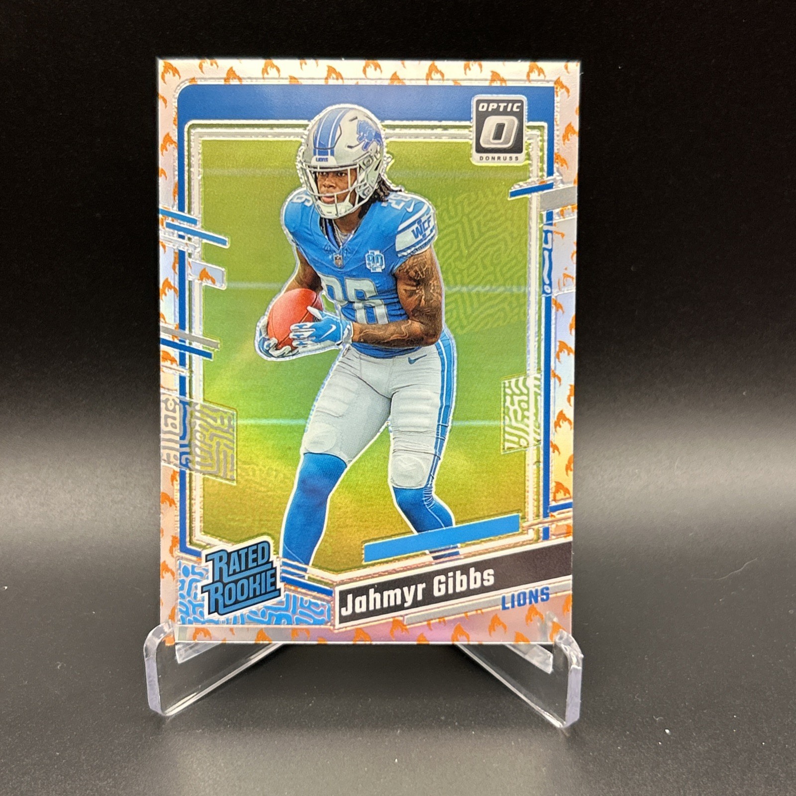 Jahmyr Gibbs 2023 Donruss Optic Rated Rookie #236 Fire Emoji Prizm RC