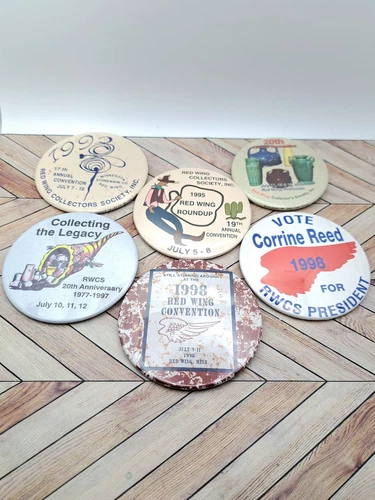 Red Wing Pottery Collectors Society Pinback Button Set Of 6 1993-1998