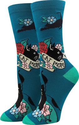 Cat Mom Women's Crew Socks Size 9-11 Blue Sock Harbor Kitty Novelty Fashion New