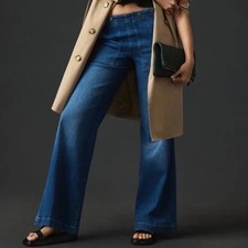 Anthropologie Pilcro Blue Flare Wide Leg Dark Wash Stretch Denim Jeans Size 32