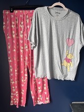 Disney Winnie the Pooh Pajama Set L 12-14 Pink Heart Sleepwear Lounge PJ Pants
