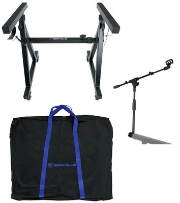 Rockville Z40W Z-Style Pro Keyboard Stand w Wheels+Bag+Mic Stand Attachment