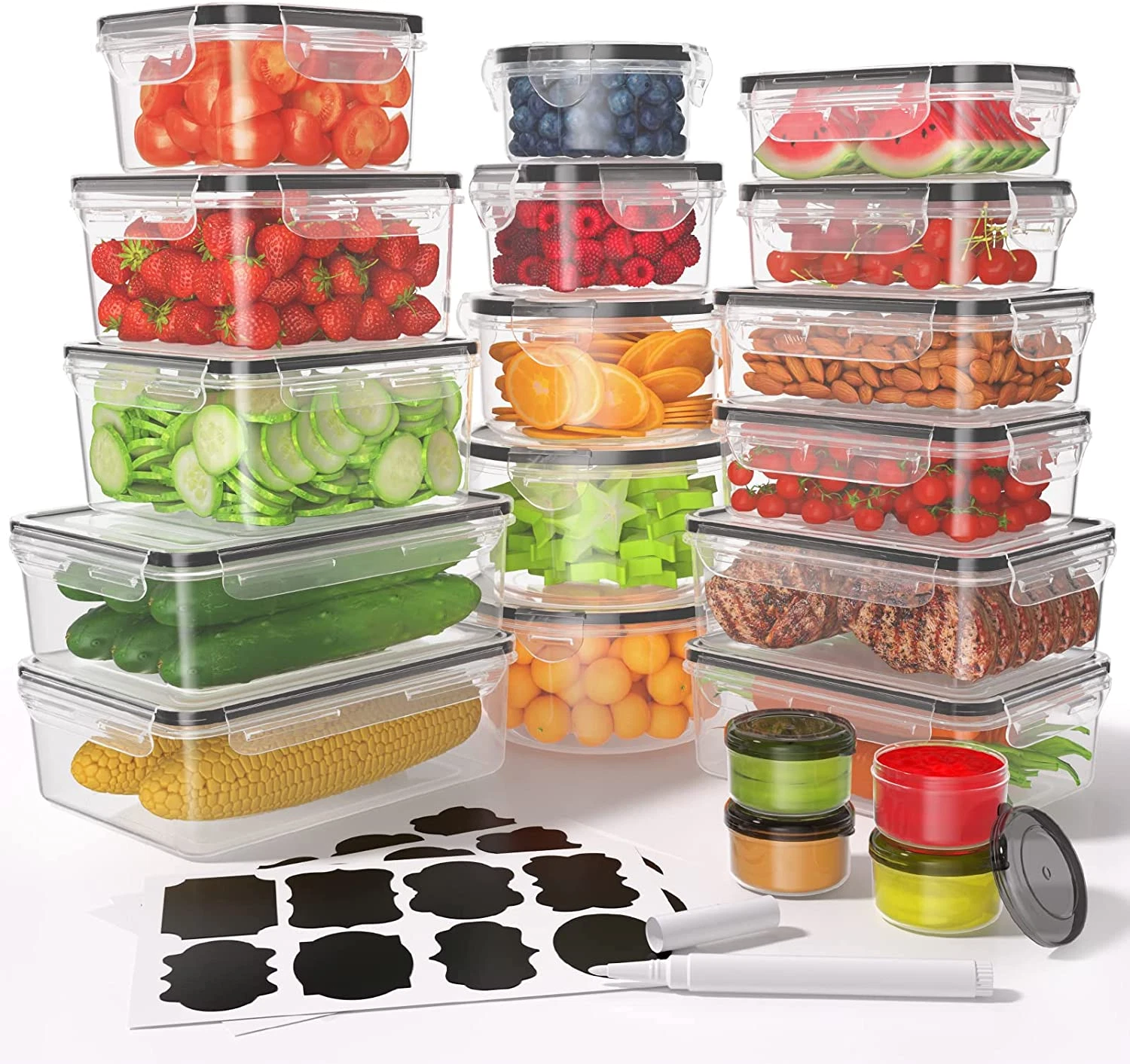 Food Storage Containers with Lids 40 pcs Airtight 20Containers & 20Lids Plastic
