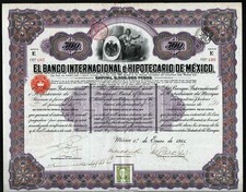 1911 El Banco Internacional e Hipotecario de Mexico - $500 uncancelled & coupons