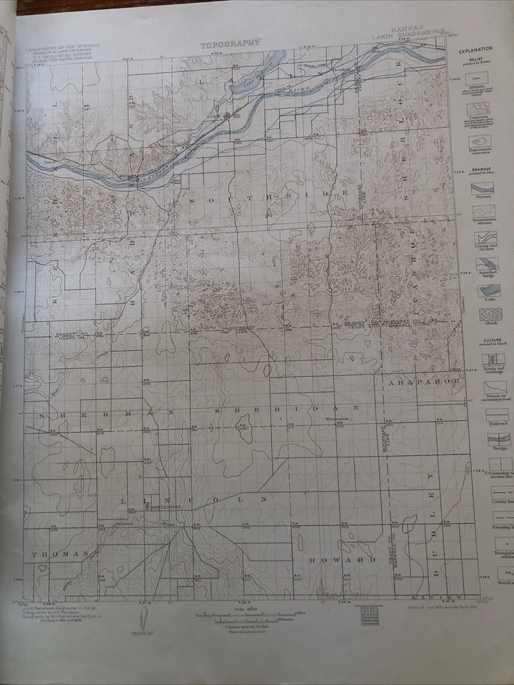 Mapas folio antiguos 1920 del Atlas Geológico de Estados Unidos Siracusa-Lakin Kansas Foto 4 de 4