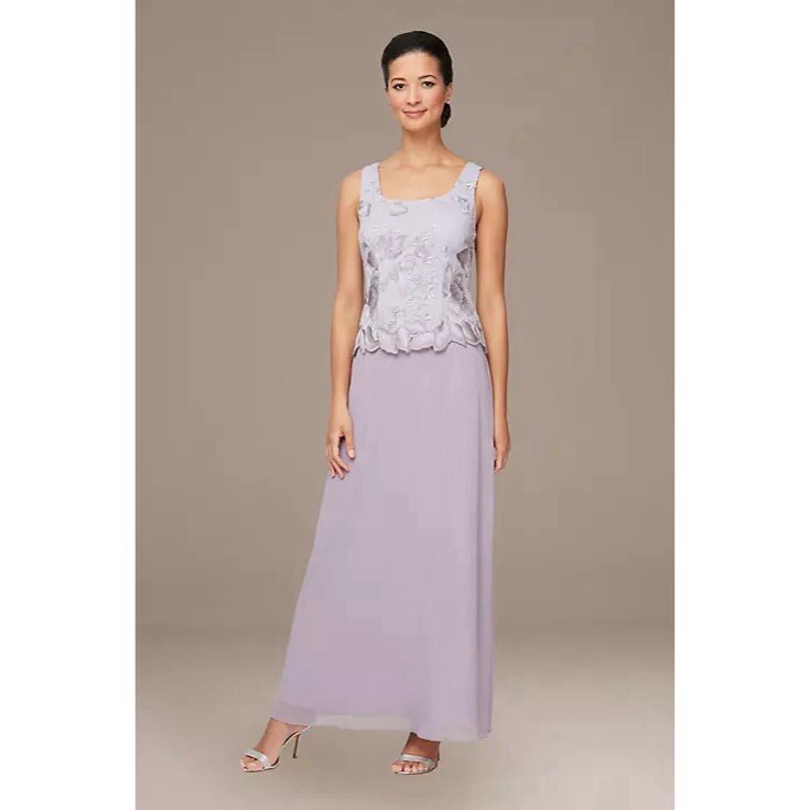 ALEX EVENINGS long lace a-line dress with illusion jacket