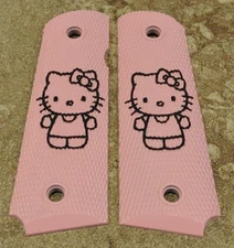 1911 Grips - HELLO KITTY - PINK/BLACK - .45, AMBI CUT, FULL SIZE, CUSTOM
