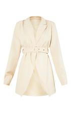 Pretty Little Thing Stone Woven Lightweight Belted Longline Blazer Size 2 NWT