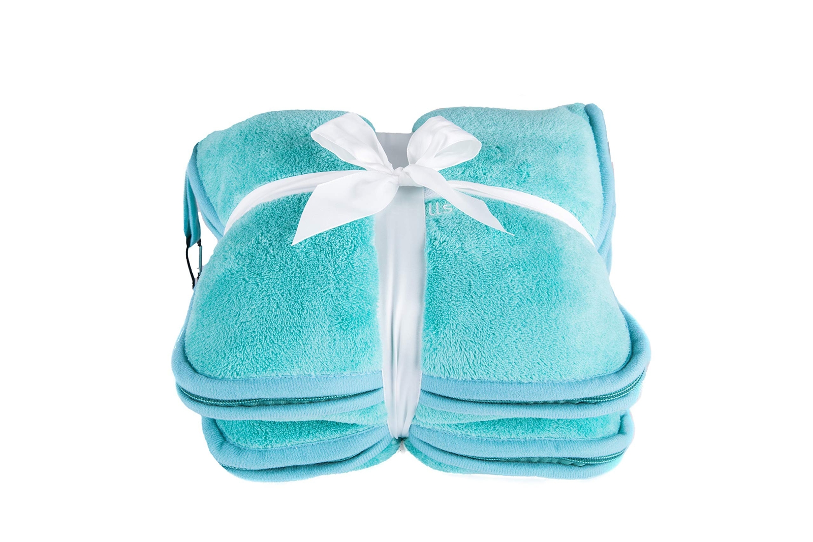 BlueHills 2 - Pack Premium Soft Compact Large Travel blanket pillow - Teal Green