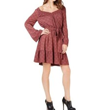 MICHAEL KORS NEW Women's Smocked Tie-waist Belted Fit & Flare Dress L TEDO