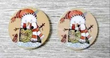 snowman whimsical christmas wood buttons sewing 2 holes 1 inch