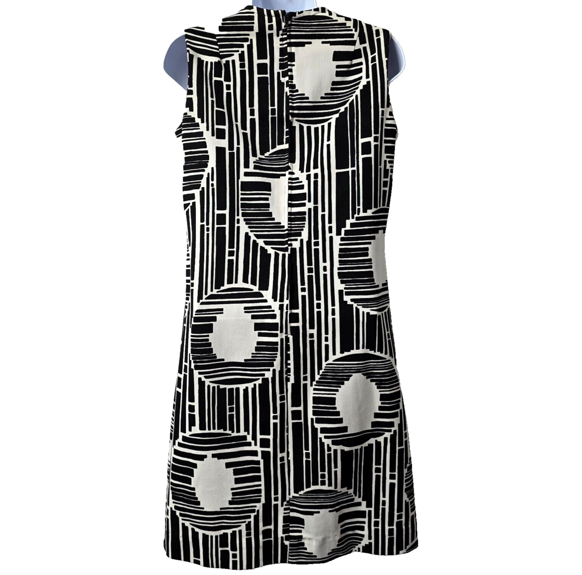 Vintage 60s Mod Shift Dress S M MCM GoGo Geometric Black White Circle Lee Morton