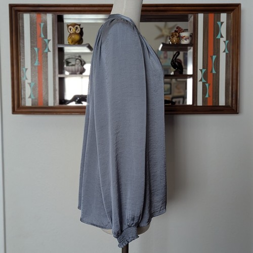 Lucky Brand Gray Satin Long Sleeve Top Blouse Ties Elastic Details Size L - Picture 5 of 10