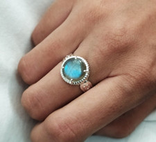 Elegant Labradorite Prong Ring 925 Sterling Silver Engagement Ring For Women