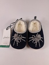 Joules Slippers Navy Spider Kids US Size 9 - 10 Juniors XS Faux Fur