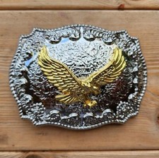 AMERICAN FLYING EAGLE SILVER AND GOLD WESTERN TEXAS COWBOY 3D BELT BUCKLE