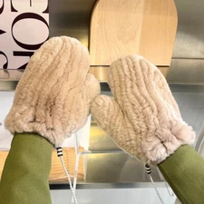 Women Real Rabbit Fur Gloves Full Mitten Knitted Warm Wrist Mittens Hand Warmer