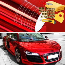 120"x60" Red Chrome Mirror Vinyl Film Wrap Sticker Decal Stretchable 10ft x 5ft