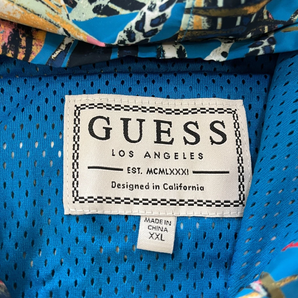 Chaqueta cortavientos Guess media cremallera azul hojas naturales multicolor para hombre talla XXL Foto 3 de 4