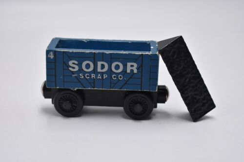 Vagón de tren azul vintage 2000 Thomas & Friends Sodor Scrap Co #4 ferrocarril de madera - Imagen 1 de 7