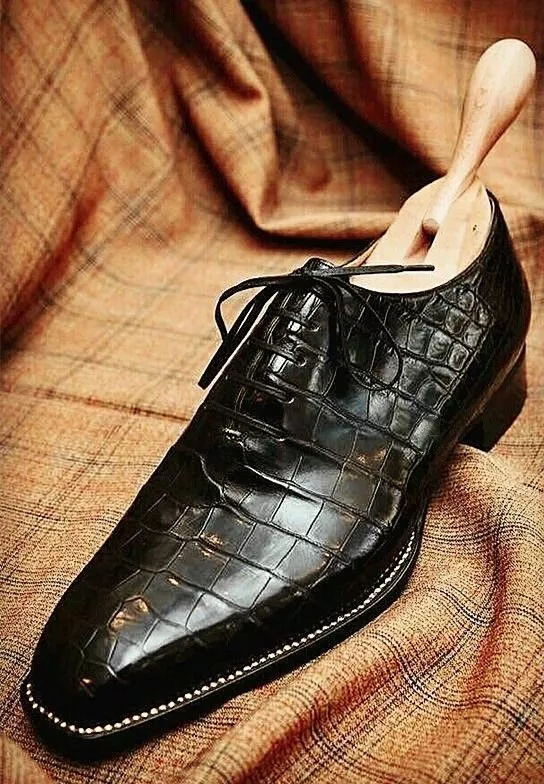 Mens black hotsell alligator dress shoes