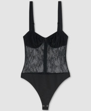 100 Danielle Bernstein Women's Black Sleeveless Lace Thong Bodysuit Size 4