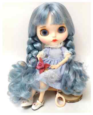 Blythe Puppe maßgeschneidert matt Gesicht Mix blaue Haare Zopf nackt BJD Toys 4 Farben Augen