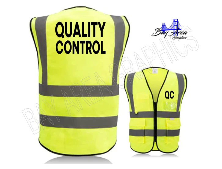 Quality Control QC Hi-Vis Safety Vest Yellow Black logo 2reflective strips