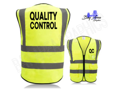 Quality Control QC Hi-Vis Safety Vest Yellow Black logo 2''reflective strips 