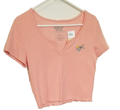 LOONEY TUNES Bugs & Girl Friend Orange Stencil Crop Top Juniors  Large NWT's