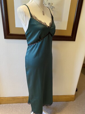 Top Shop Emerald Green Slip Dress w/ Black Lace Trim Size 12 | eBay