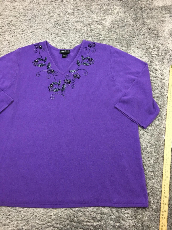 Top mujer Maggie Barnes talla 3X púrpura cuello en V 100 % acrílico Foto 2 de 4