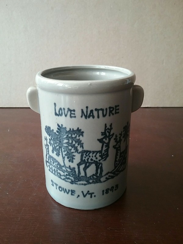 Vintage Stowe Vermont 1893 Reproduction Crock Love Nature, Made in Japan