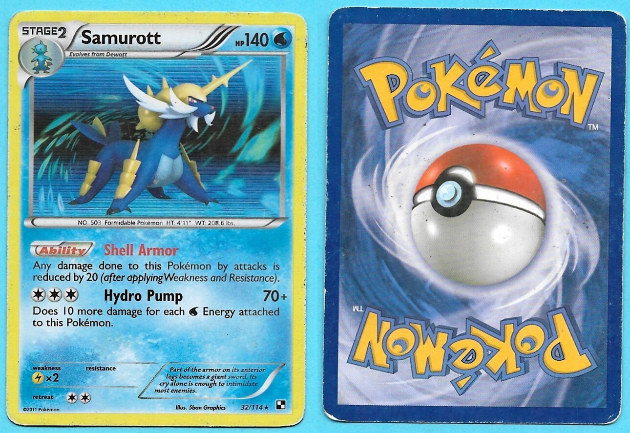 2011 Pokemon Samurott card, hologram, Black & White, #32/114, EX condition!