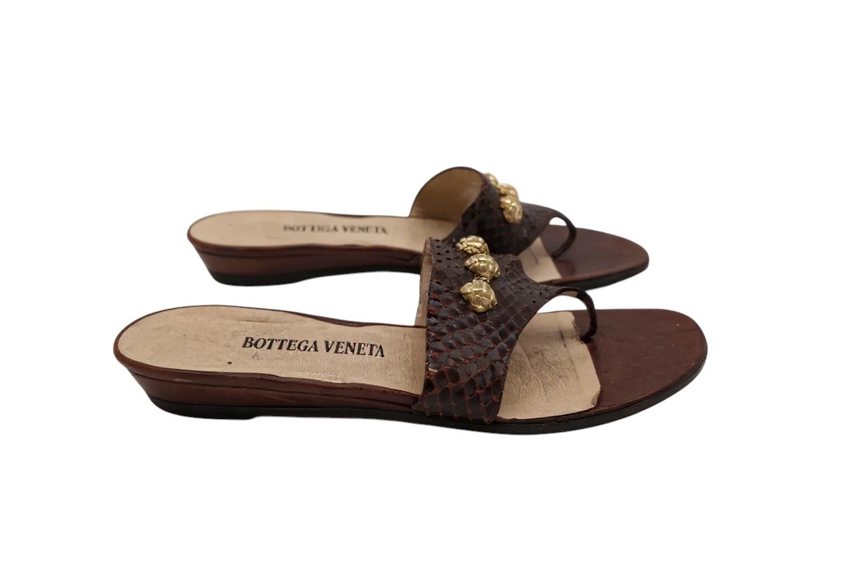 Vintage Bottega Veneta Brown Python Snakeskin Tho… - image 2