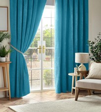 Chenille Blackout Self Lined Woven Pencil Pleat Curtains Pair, 10 colours