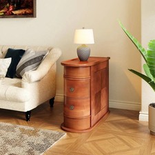 Narrow Storage End Table - Sofa Side & Bedside Table with 2 Easy-Glide Drawers