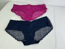 VICTORIA  S SECRET Lot Of 2 Pink-Blue Hiphugger Panties w/Lace Backs. Sz X/L. NEW