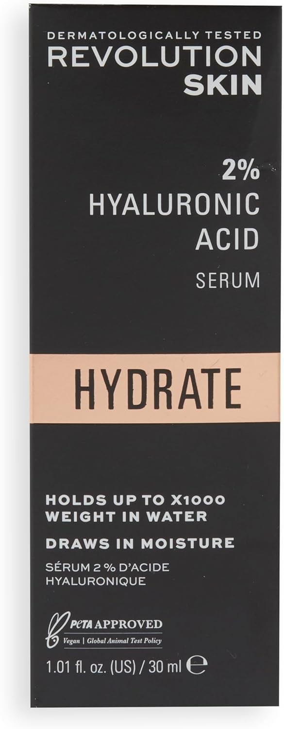 Revolution Skin Hyaluronic Acid 2% Serum Plumps Softens Hydrates Skin 30ml