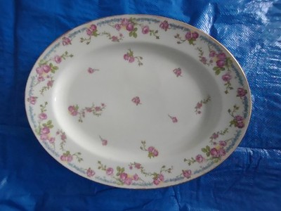 JPL France Porcelain Floral Oval Platters Set of 2 Gold Trim