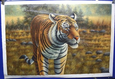 Handgemaltes Ölgemälde auf Leinwand 36''x24'' Einsamer Tiger, unsigniert, 5R47