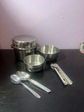 Set - Coleman PEAK 1 ,Stainless Camp Cookware Pots Pans Flatware