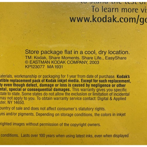 "Papel fotográfico Kodak Ultima para impresoras de inyección de tinta 20-4x6"" color último alto brillo" - Imagen 3 de 3